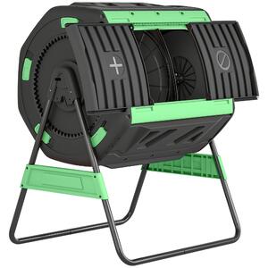 Compostor de Grădină Rotativ Outsunny 200L cu Cameră Dublă, Rotație 360°, Guri de Aerisire, Mănuși, din PP Fără BPA, pentru Compostare Deșeuri Organice din Bucătărie, Grădină și Curte | Aosom Romania