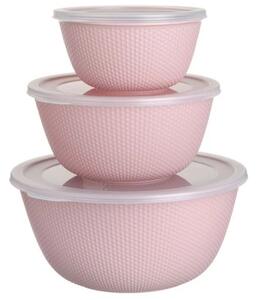 Set 3 Caserole Rotunde Cu Capac, Rezistente Pentru Cuptorul cu Microunde, Capacitate 500/1000/2000 ml, Roz