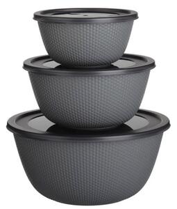Set 3 Caserole Rotunde Cu Capac, Rezistente Pentru Cuptorul cu Microunde, Capacitate 500/1000/2000 ml, Gri