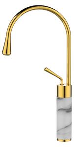 Invena Gabro, baterie pentru lavoar înalt, alb-auriu, INV-BU-33-W13-V