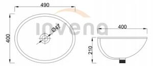 Invena Mykonos, chiuveta subtop 49x40 cm, alb, INV-CE-50-001-W