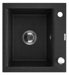 Invena Tesalia, chiuveta granit 1 camera 440x400x160 mm si baterie chiuveta Joga Plus, pete negre, INV-AZ-01-041-SET