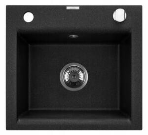Invena Tesalia, chiuveta granit 1 camera 440x400x160 mm si baterie chiuveta Joga Plus, pete negre, INV-AZ-01-041-SET