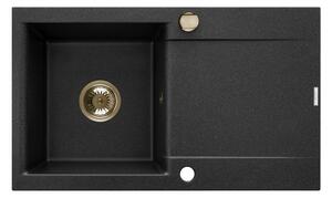 Invena Tesalia, chiuveta granit 1 camera cu scurgere 760x440x160 mm + sifon automat auriu, INV-AZ-01-Z43-B Leták: https://cloud.invena.pl/s/nnXaZKg3crBrRkz/download?path=%2FPliki%20do%20strony%20www%2FAZ-01-Z43-B/Inne/AZ-01-Z43-B-ulotka-ENG…