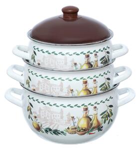 Set 3 oale emailate cu capac Arian, cantitate 3,8 litri, 4,8 litri, 6,2 litri, Maro
