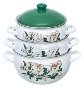 Set 3 oale emailate cu capac Arian, cantitate 3,8 litri, 4,8 litri, 6,2 litri, Verde