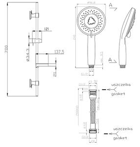 Invena Milos, coloană de duș cu ventuze 70cm, cap de duș cu 3 funcții, cromat, INV-AU-21-P01-L