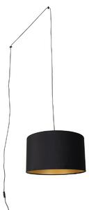 Lampă suspendată neagră cu ștecher și abajur negru cu interior auriu 35cm - Cavalux