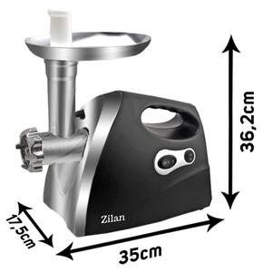 Masina de tocat carne ZILAN ZLN7599,Negru 1200W, Tava si panou inox, Accesorii umplut carnati, Functie revers, 1.6kg min