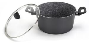Oala cu capac sticla Zilan ZLN3321, Diametru 24 cm, Inaltime 12 cm, Material aluminiu, Interior granit, Compatibil inductie