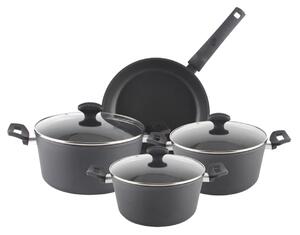 Set oale aluminiu 7 piese Zilan ZLN3277, Strat interior neaderent, Manere ebonita, Capace sticla termorezistenta