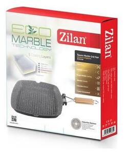 Tigaie grill Zilan ZLN4298, diametru 24 cm, Material aluminiu, Interior granit, Maner pliabil, Compatibil inductie