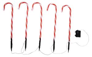 Set de 5 lumini de Crăciun roșii cu baston alb de bomboane, inclusiv LED cu temporizator IP44 - Melchior