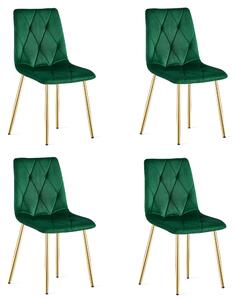 Set 4 Scaune Bucatarie/Dining Fido Catifea Verde Picioare Aurii