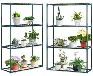 Set de 2 rafturi pentru flori, etajeră pentru plante cu 4 niveluri, oțel, verde, 70 x 27 x 110 cm