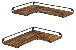 Raft colț de perete din 2 piese, maro rustic 40x29x4cm