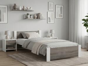 Pat de o persoana stejar alb/trufa, IKAROS 90 x 200 cm Saltele: Fara saltea, Somiera pat: Cu lamele drepte