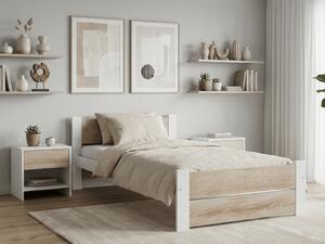 Pat de o persoana stejar sonoma/alb, IKAROS DOUBLE 90 x 200 cm Saltele: Fara saltea, Somiera pat: Cu lamele drepte