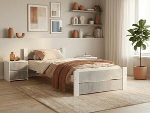 Pat de o persoana IKAROS DOUBLE 90 x 200 cm, beton/alba Saltele: Fara saltea, Somiera pat: Cu lamele drepte