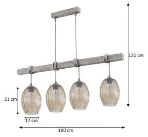 Brilagi - Candelabru suspendat pe cablu WOOD GLASS 4xE27/60W/230V pin/gri/maro fumuriu