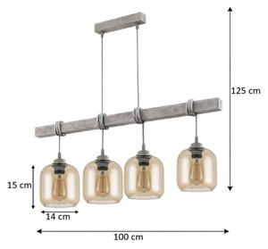 Brilagi - Lustră suspendată pe cablu WOOD GLASS 4xE27/60W/230V pin/gri/maro fumuriu