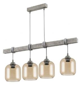 Brilagi - Lustră suspendată pe cablu WOOD GLASS 4xE27/60W/230V pin/gri/maro fumuriu