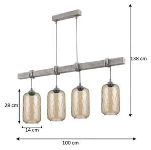 Brilagi - Lustra suspendată pe cablu WOOD GLASS 4xE27/60W/230V pin/gri/maro fumuriu
