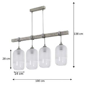 Brilagi - Lustru suspendat pe cablu WOOD GLASS 4xE27/60W/230V pin/gri/alb