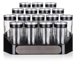Set recipiente mirodenii ALTIMA cu suport negru, 17 piese