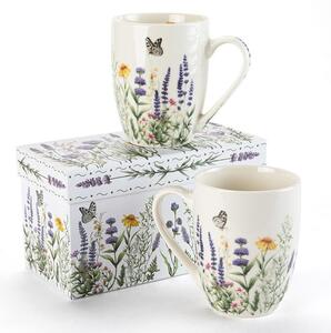 Set de căni din porţelan LAVANDĂ ŞI FLUTURI în cutie cadou 350 ml 2 buc