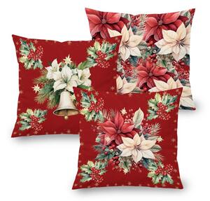 Set de 3 fețe pernuțe RED POINSETTIA 45 x 45 cm