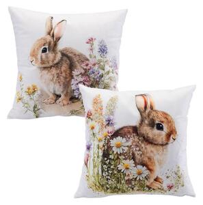 Set de 2 fețe pernuțe IEPURAȘI ÎN IARBĂ 40 x 40 cm