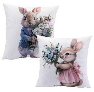Set de 2 fețe pernuțe IEPURAȘ DRĂGUȚ 40 x 40 cm