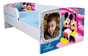 Patut personalizabil copil 2-8 ani cu Mickey si Minnie, saltea inclusa 140x70 cm, fara sertar ptv2825