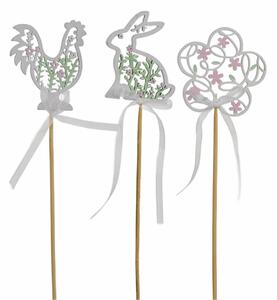 Set de iepuraș, găină și floare din lemn, 3 buc,h. 30 cm