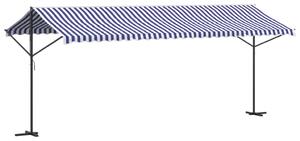 Copertină independentă, albastru și alb, 600x300 cm textil/oțel