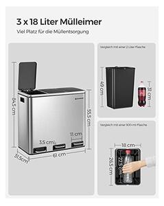 Cos de reciclare, Songmics, 3 compartimente, LTB54NL, 3 x 18 L