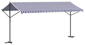 Copertină independentă, albastru și alb, 500x300 cm textil/oțel