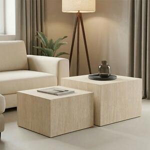 Set 2 bucati Masuta auxiliara, Coffina, Travertin, 58x58x40 cm