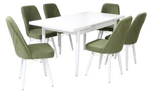 Set masă extensibilă Aris Alb cu 6 scaune Ludovic Verde