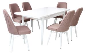 Set masă extensibilă Aris Alb cu 6 scaune Ludovic Roz