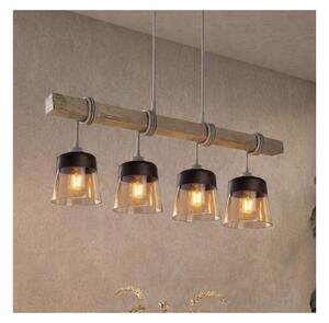 Brilagi - Lustră pe cablu WOOD GLASS 4xE27/60W/230V pin/gri/maro fumuriu