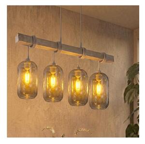 Brilagi - Lustră pe cablu WOOD GLASS 4xE27/60W/230V pin/gri/gri fumuriu