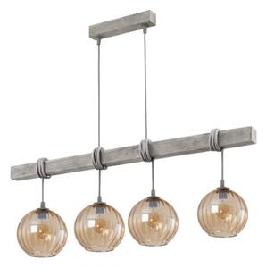 Brilagi - Lustră suspendată pe cablu WOOD GLASS 4xE27/60W/230V pin/gri/maro fumuriu
