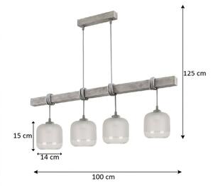 Brilagi - Candelabru suspendat pe cablu WOOD GLASS 4xE27/60W/230V pin/gri/alb