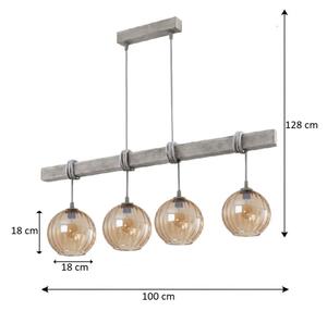 Brilagi - Lustră suspendată pe cablu WOOD GLASS 4xE27/60W/230V pin/gri/maro fumuriu