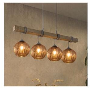 Brilagi - Lustră suspendată pe cablu WOOD GLASS 4xE27/60W/230V pin/gri/maro fumuriu