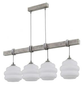 Brilagi - Lustră suspendată pe cablu WOOD GLASS 4xE27/60W/230V pin/gri/alb