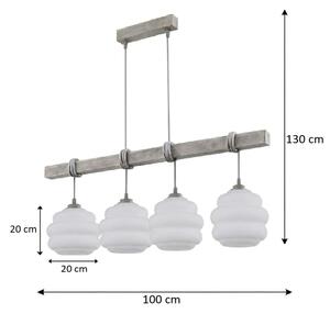 Brilagi - Lustră suspendată pe cablu WOOD GLASS 4xE27/60W/230V pin/gri/alb