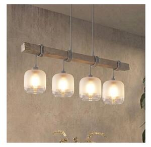 Brilagi - Candelabru suspendat pe cablu WOOD GLASS 4xE27/60W/230V pin/gri/alb